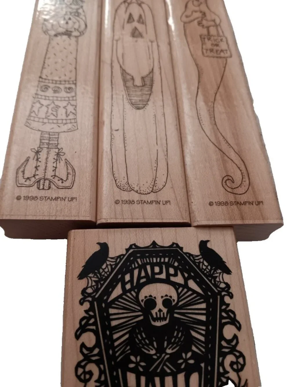 Halloween Mounted Rubber Stamps Tomestone Witch Jack O' Tall Ghost 4 ct 5.5
